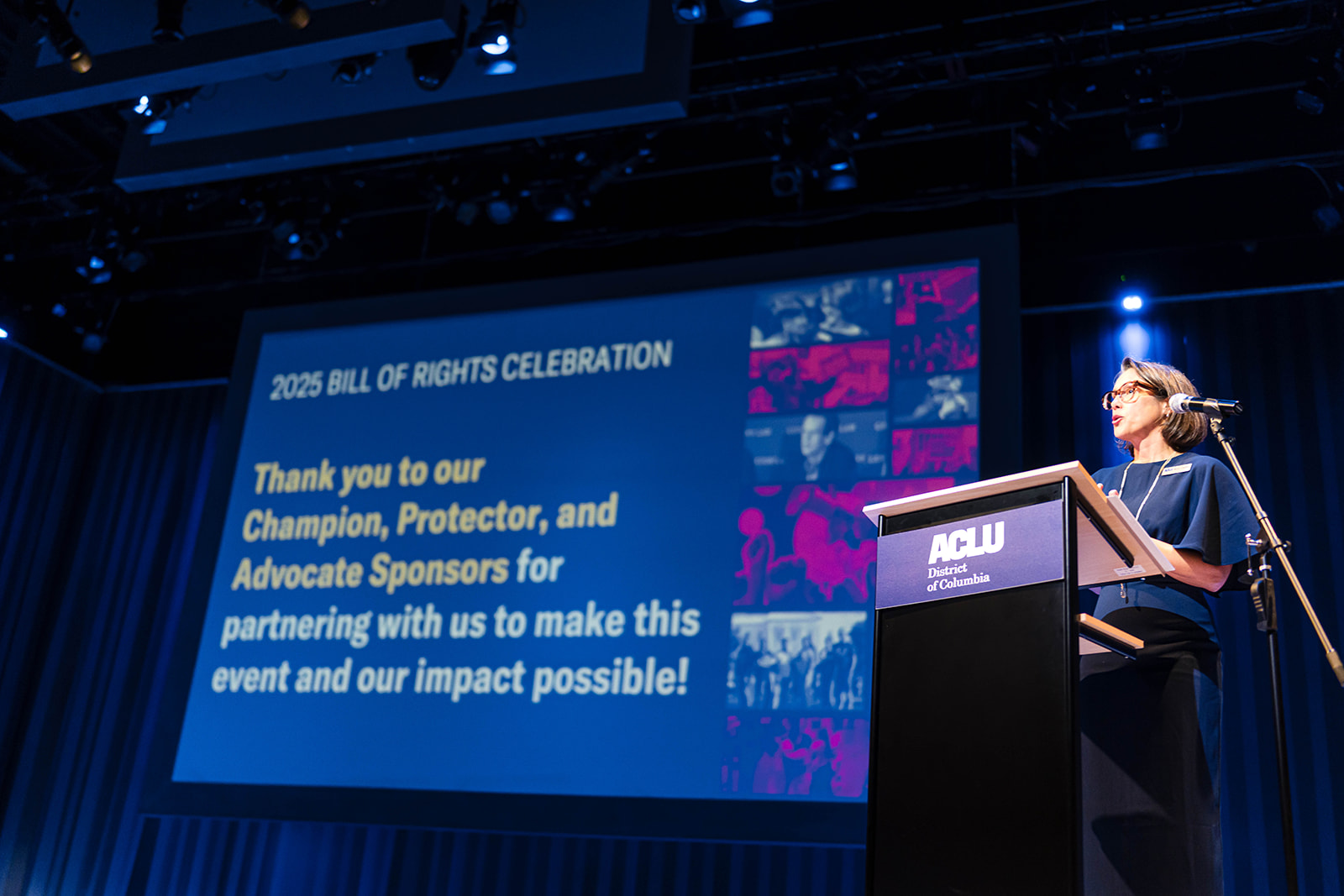 ACLU DC Bill of Rights Celebration - keynote speaker at podium